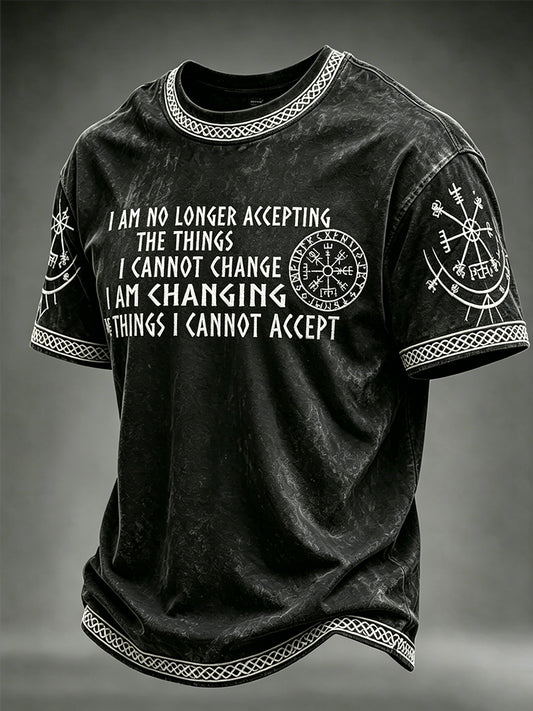 Herren-Vintage-T-Shirt mit Wikinger-Weisheit und „Accept The Change“-Aufdruck, Kurzarm