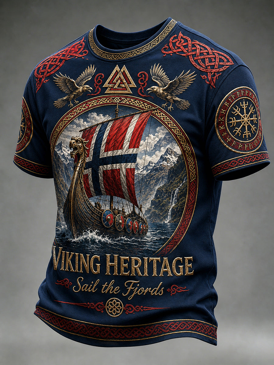 Retro nordische norwegische Wikinger skandinavische Kunstdruck-Lässig-T‑Shirt