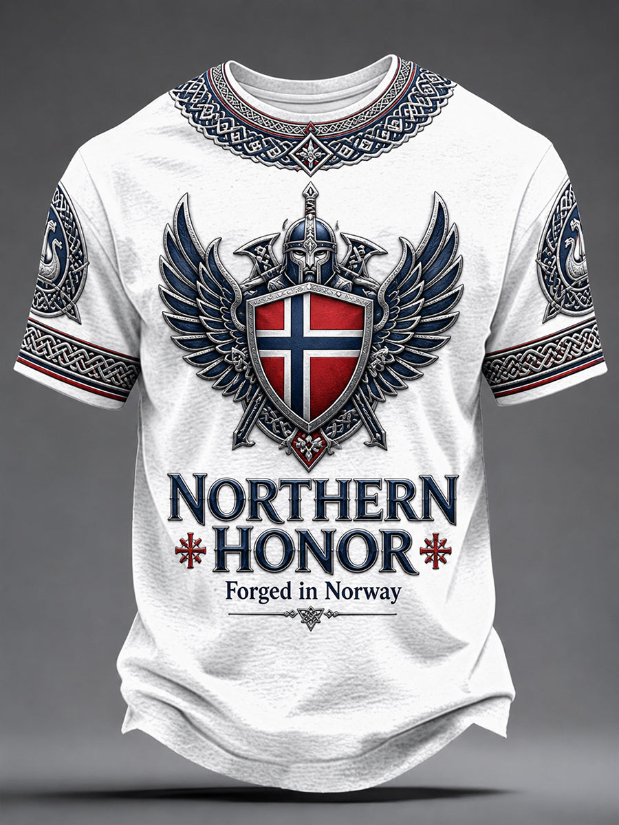 Retro nordische norwegische Wikinger skandinavische Kunstdruck-Lässig-T‑Shirt