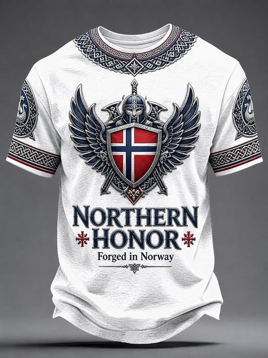 Retro nordische norwegische Wikinger skandinavische Kunstdruck-Lässig-T‑Shirt