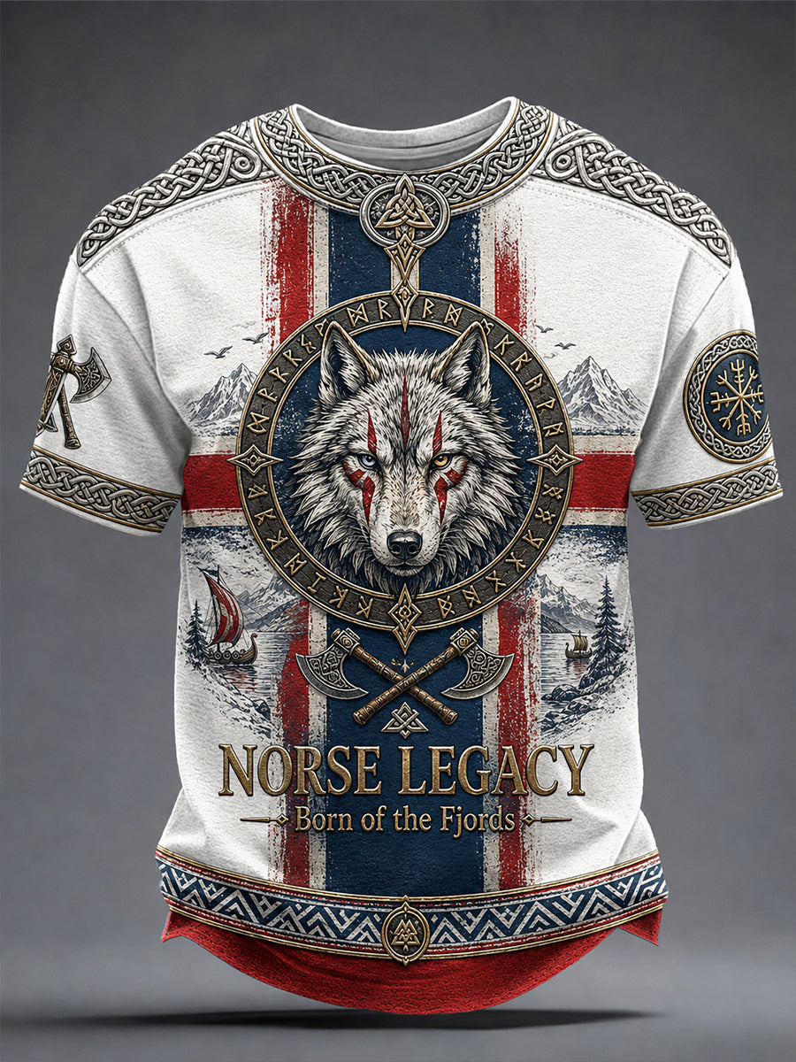 Retro nordische norwegische Wikinger skandinavische Kunstdruck-Lässig-T‑Shirt