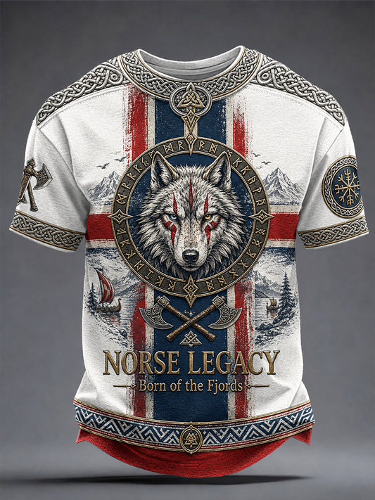 Retro nordische norwegische Wikinger skandinavische Kunstdruck-Lässig-T‑Shirt
