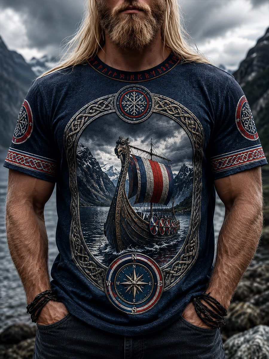 Retro nordische norwegische Wikinger‑Skandinavien‑Kunstdruck Lässiges Oberteil