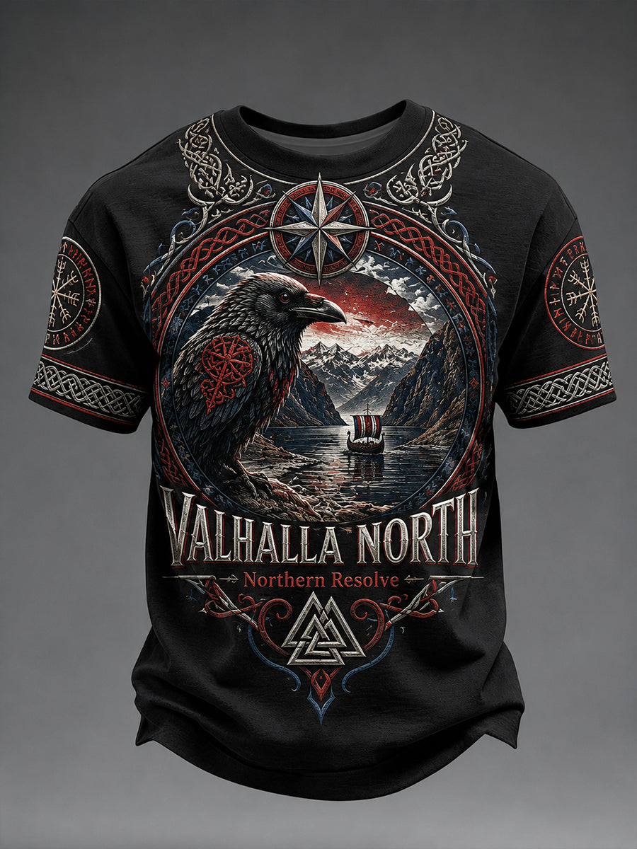 Retro nordische norwegische Wikinger skandinavische Kunstdruck-Lässig-T‑Shirt