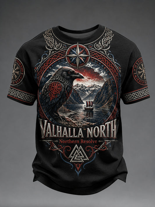 Retro nordische norwegische Wikinger skandinavische Kunstdruck-Lässig-T‑Shirt