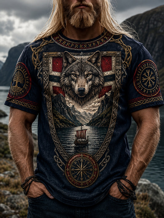 Retro nordische norwegische Wikinger‑Skandinavien‑Kunstdruck Lässiges Oberteil