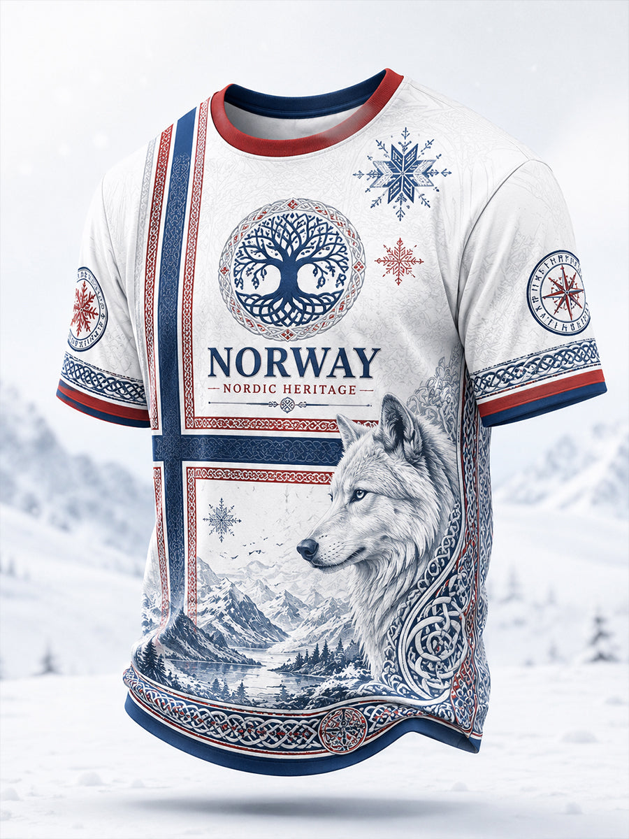 Retro nordische norwegische Wikinger-Kunstdruck-Lässig-T-Shirt