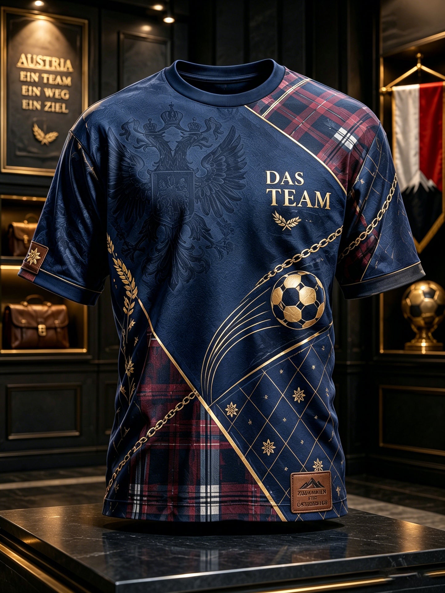 Herren-T-Shirt mit Kunstdruck zum Anfeuern bei einem österreichischen Fußballspiel