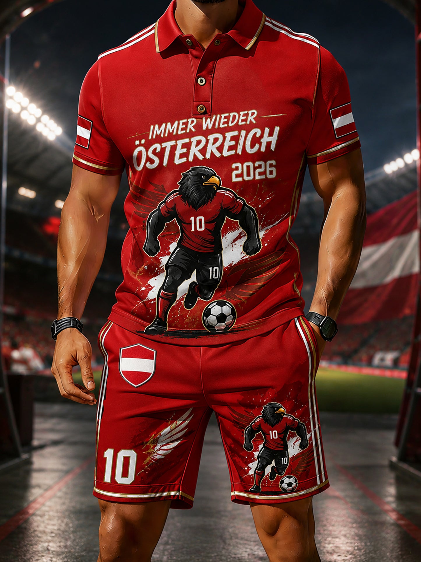 Männer-Österreich-Fußballspiel-Jubelkunstdruck-Polohemd