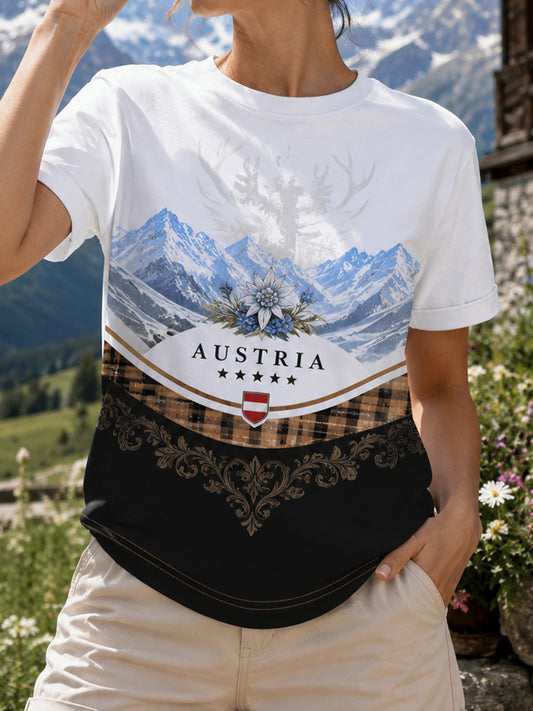 Damen-T-Shirt mit Kunstdruck eines österreichischen Naturlandschaftselements