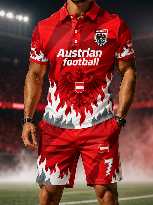 Männer-Österreich-Fußballspiel-Jubelkunstdruck-Polohemd