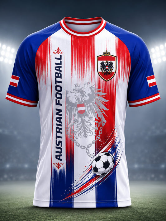Herren-T-Shirt mit Kunstdruck zum Anfeuern bei einem österreichischen Fußballspiel