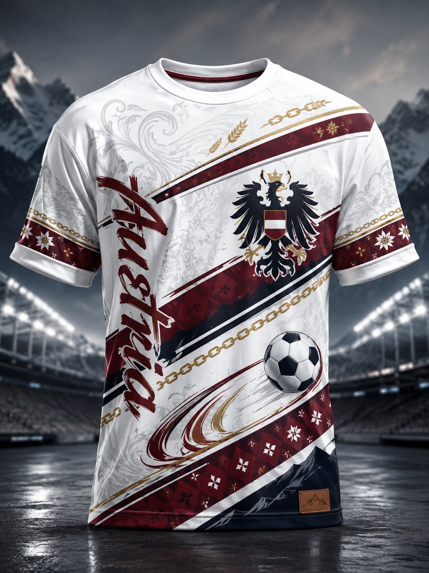 Herren-T-Shirt mit Kunstdruck zum Anfeuern bei einem österreichischen Fußballspiel