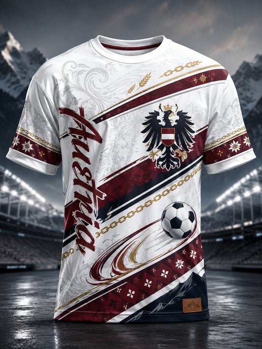 Herren-T-Shirt mit Kunstdruck zum Anfeuern bei einem österreichischen Fußballspiel