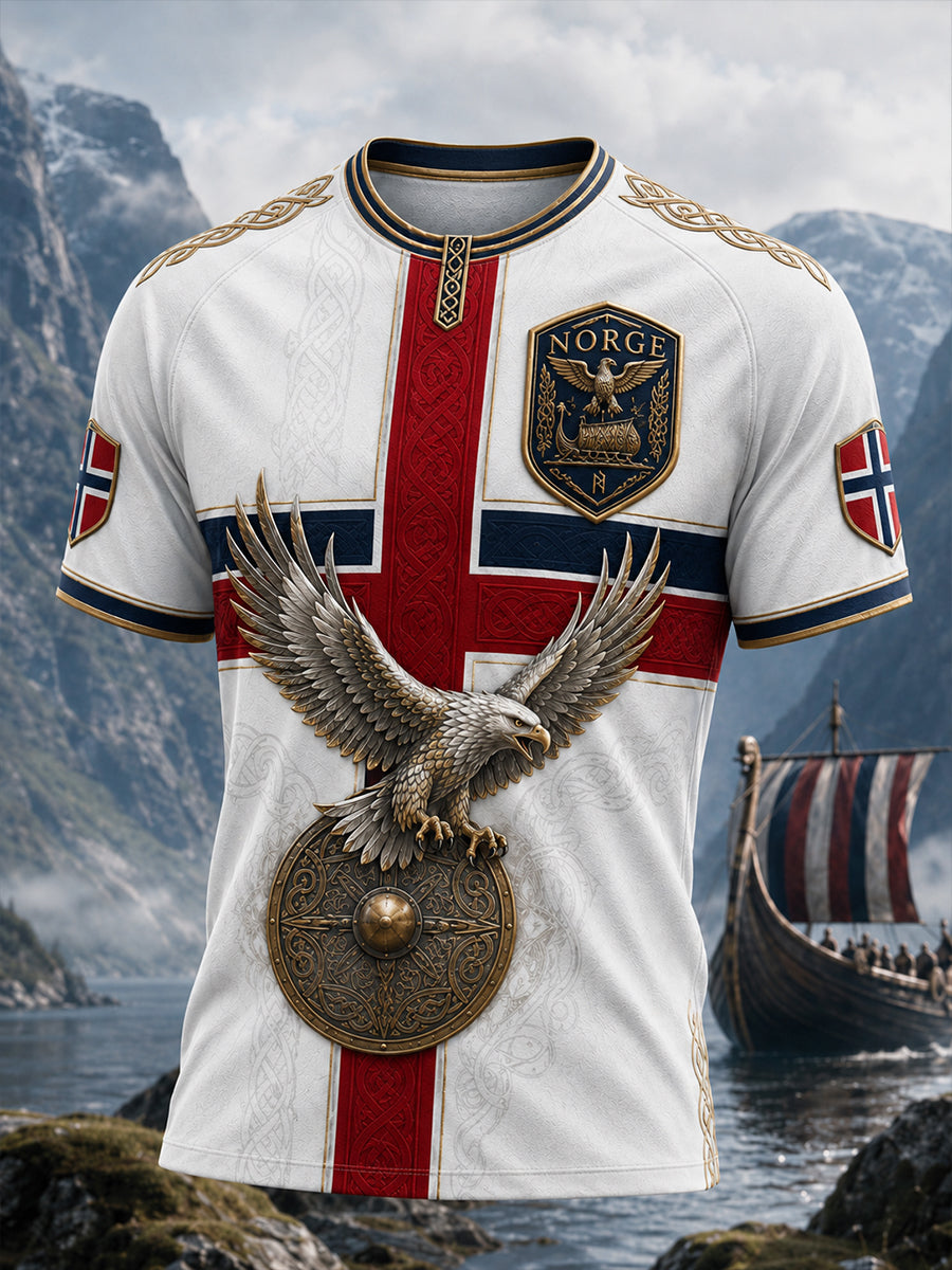 Retro nordischer Stil norwegischer Wikinger skandinavische Kunstdruck lässiges T-Shirt