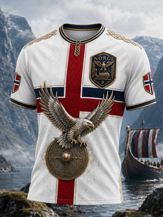 Retro nordischer Stil norwegischer Wikinger skandinavische Kunstdruck lässiges T-Shirt