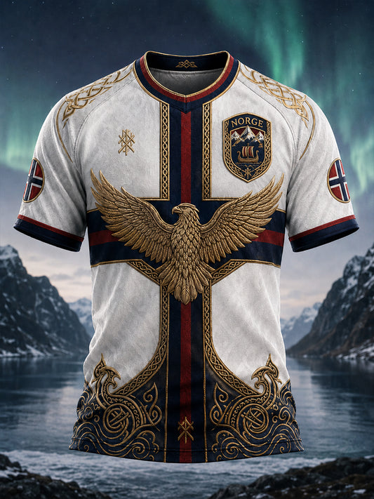 Retro nordischer Stil norwegischer Wikinger skandinavische Kunstdruck lässiges T-Shirt