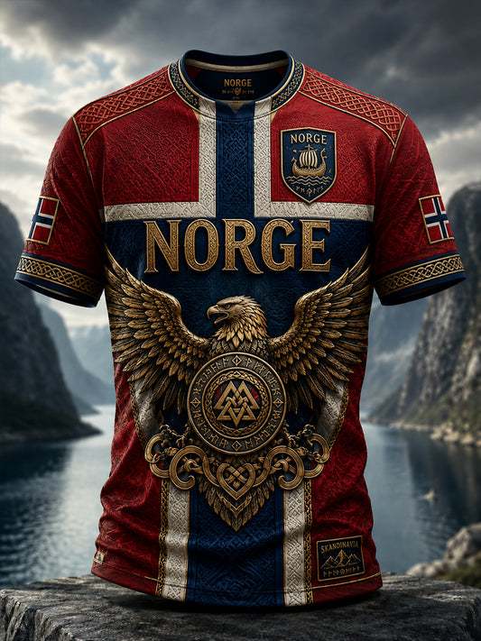 Retro nordischer Stil norwegischer Wikinger skandinavische Kunstdruck lässiges T-Shirt