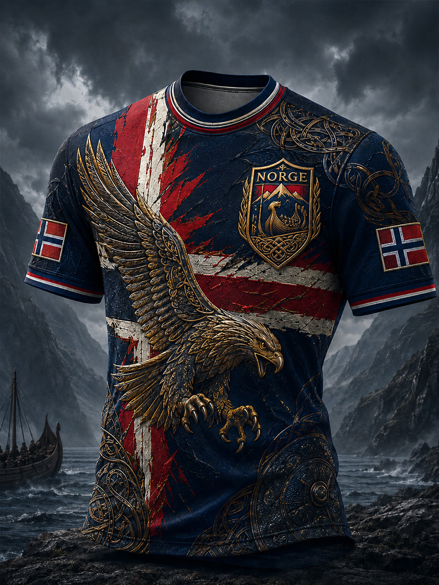 Retro nordischer Stil norwegischer Wikinger skandinavische Kunstdruck lässiges T-Shirt
