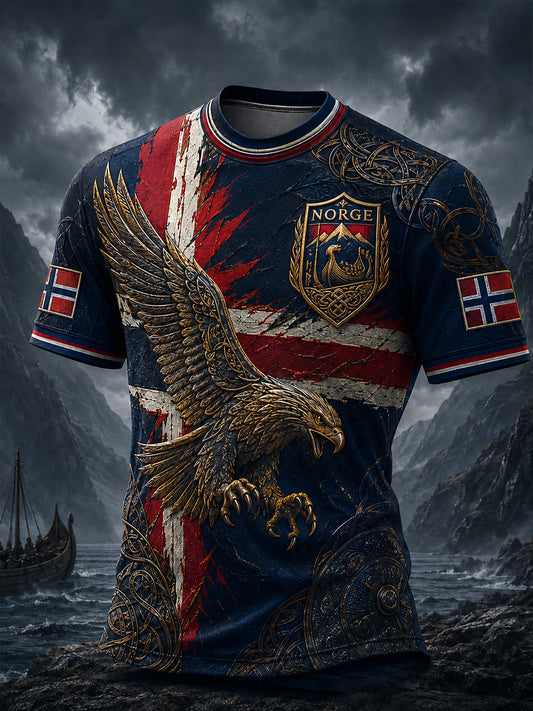 Retro nordischer Stil norwegischer Wikinger skandinavische Kunstdruck lässiges T-Shirt