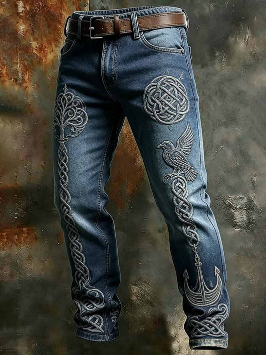 Herren Vintage Viking Raven Print Hosen