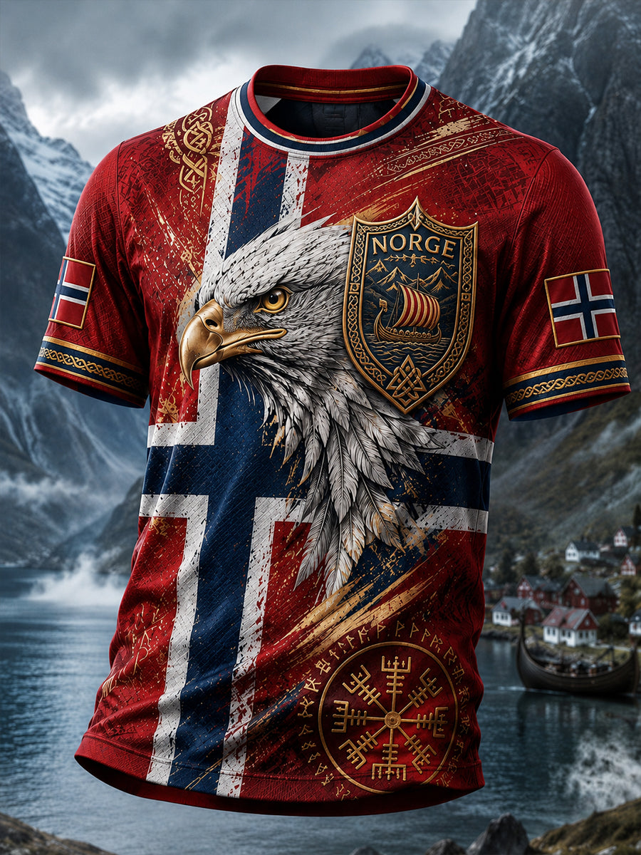 Retro nordischer Stil Norwegian Viking Casual T-Shirt mit skandi navis chem Kunst druck