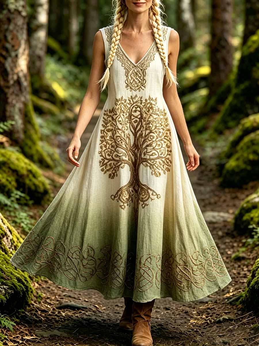 Damenmode Wikinger Baum des Lebens Print Kleid