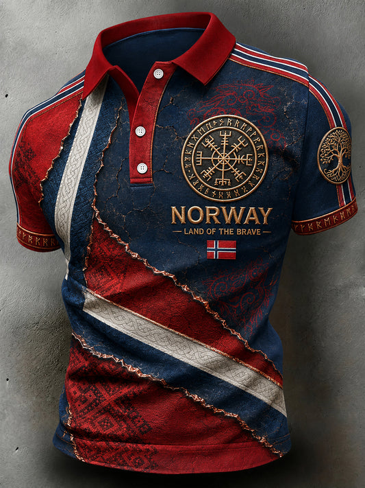 Herren-Poloshirt im Retro-Nordic-Stil mit norwegischem Kunstdruck