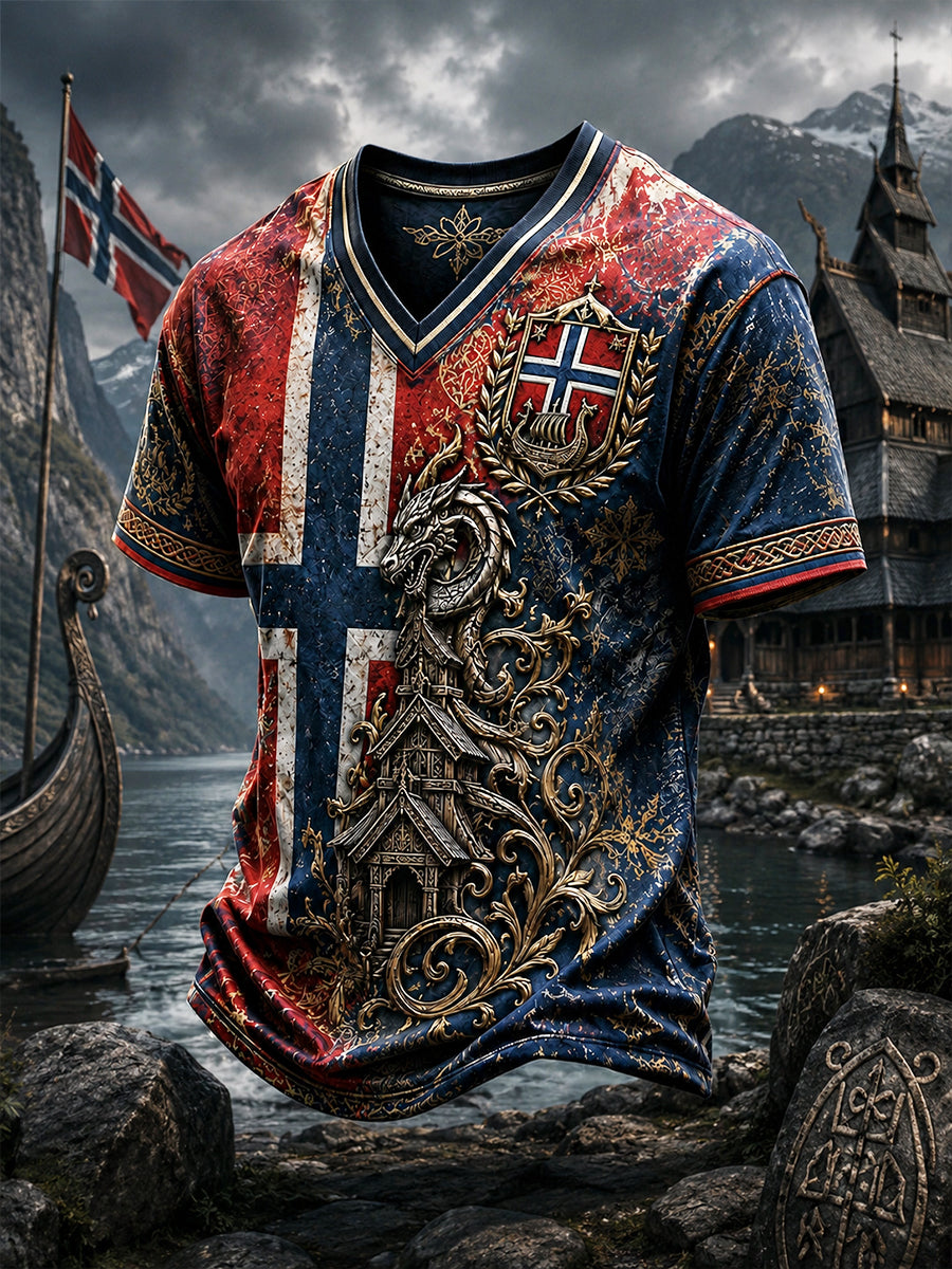 Retro norwegisches Wikinger-Design im nordischen Stil – Lässiges T-Shirt mit Kunstdruck