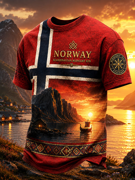 Retro Norwegian Viking Nordic Style Kunstdruck Casual T-Shirt