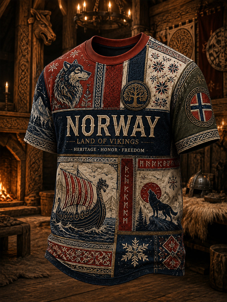 Retro norwegisches Wikinger-Design im nordischen Stil – Lässiges T-Shirt mit Kunstdruck