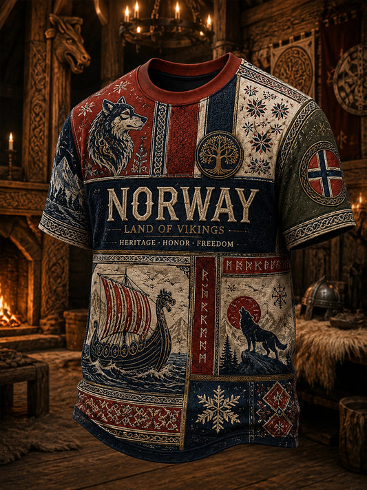Retro norwegisches Wikinger-Design im nordischen Stil – Lässiges T-Shirt mit Kunstdruck