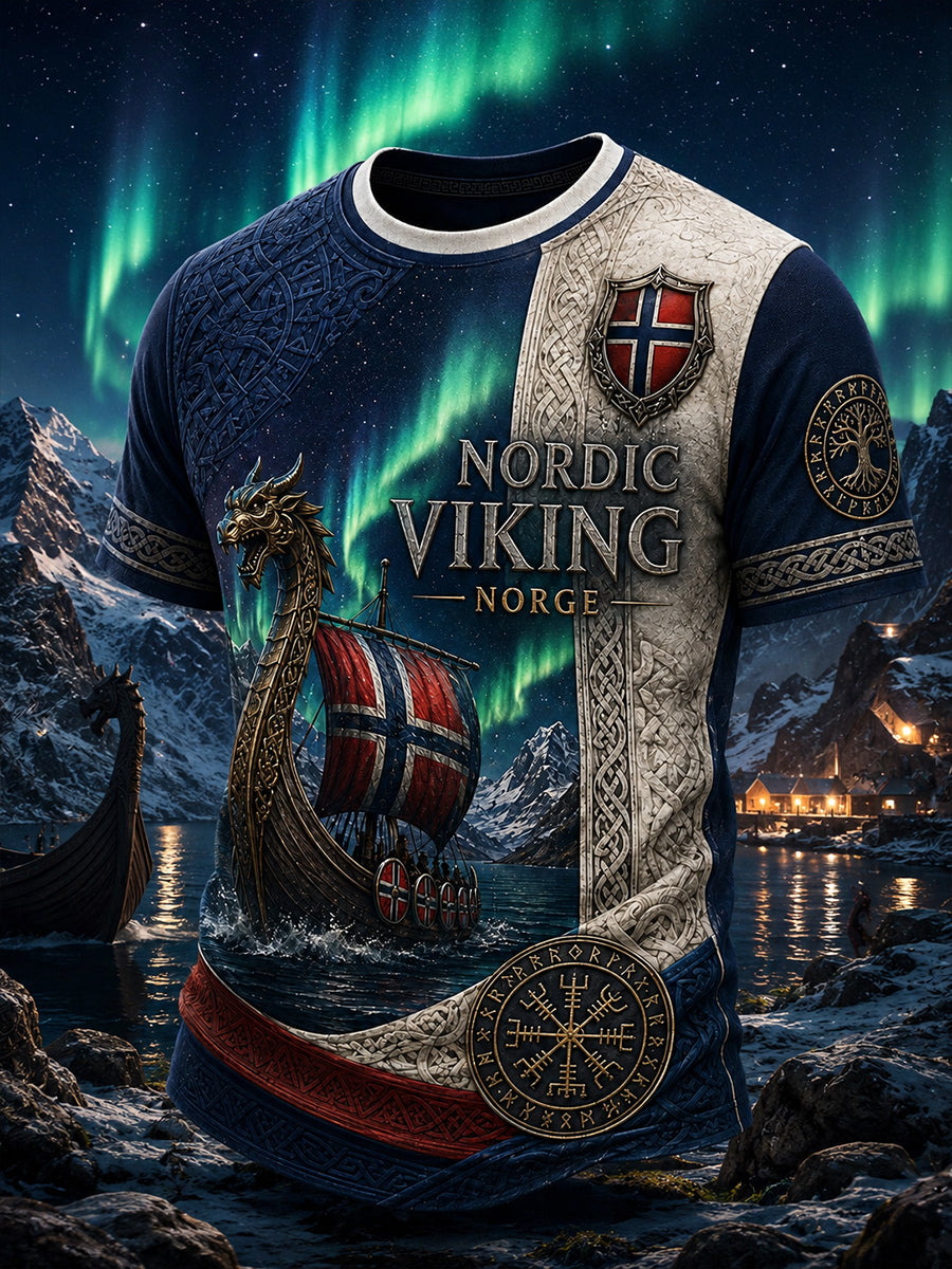 Retro norwegisches Wikinger-Design im nordischen Stil – Lässiges T-Shirt mit Kunstdruck