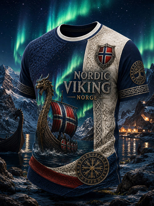 Retro norwegisches Wikinger-Design im nordischen Stil – Lässiges T-Shirt mit Kunstdruck