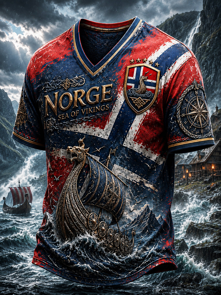 Retro norwegisches Wikinger-Design im nordischen Stil – Lässiges T-Shirt mit Kunstdruck
