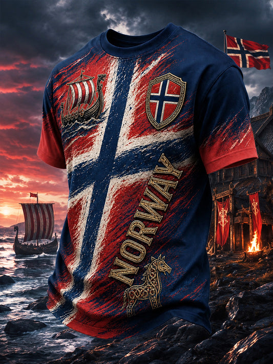 Retro norwegisches Wikinger-Design im nordischen Stil – Lässiges T-Shirt mit Kunstdruck