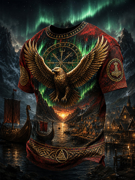 Retro norwegisches Wikinger-Design im nordischen Stil – Lässiges T-Shirt mit Kunstdruck