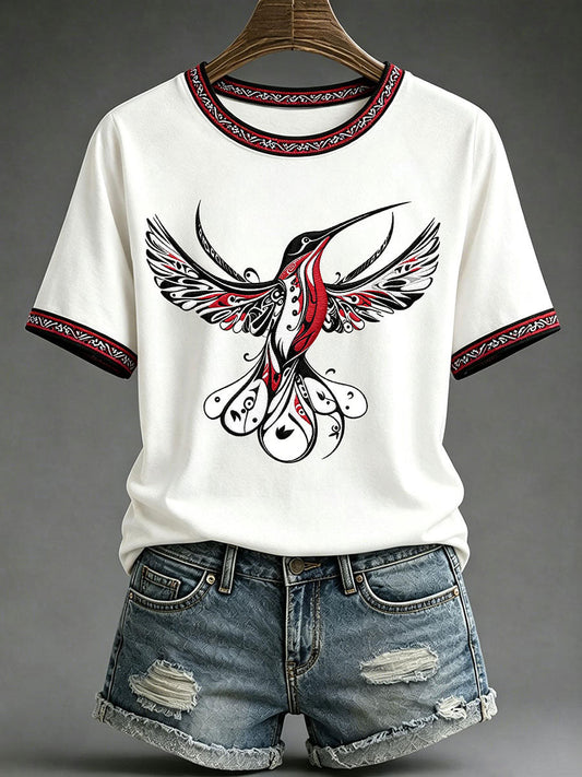 Lässiges T-Shirt für Frauen mit indigener Kunst-Print