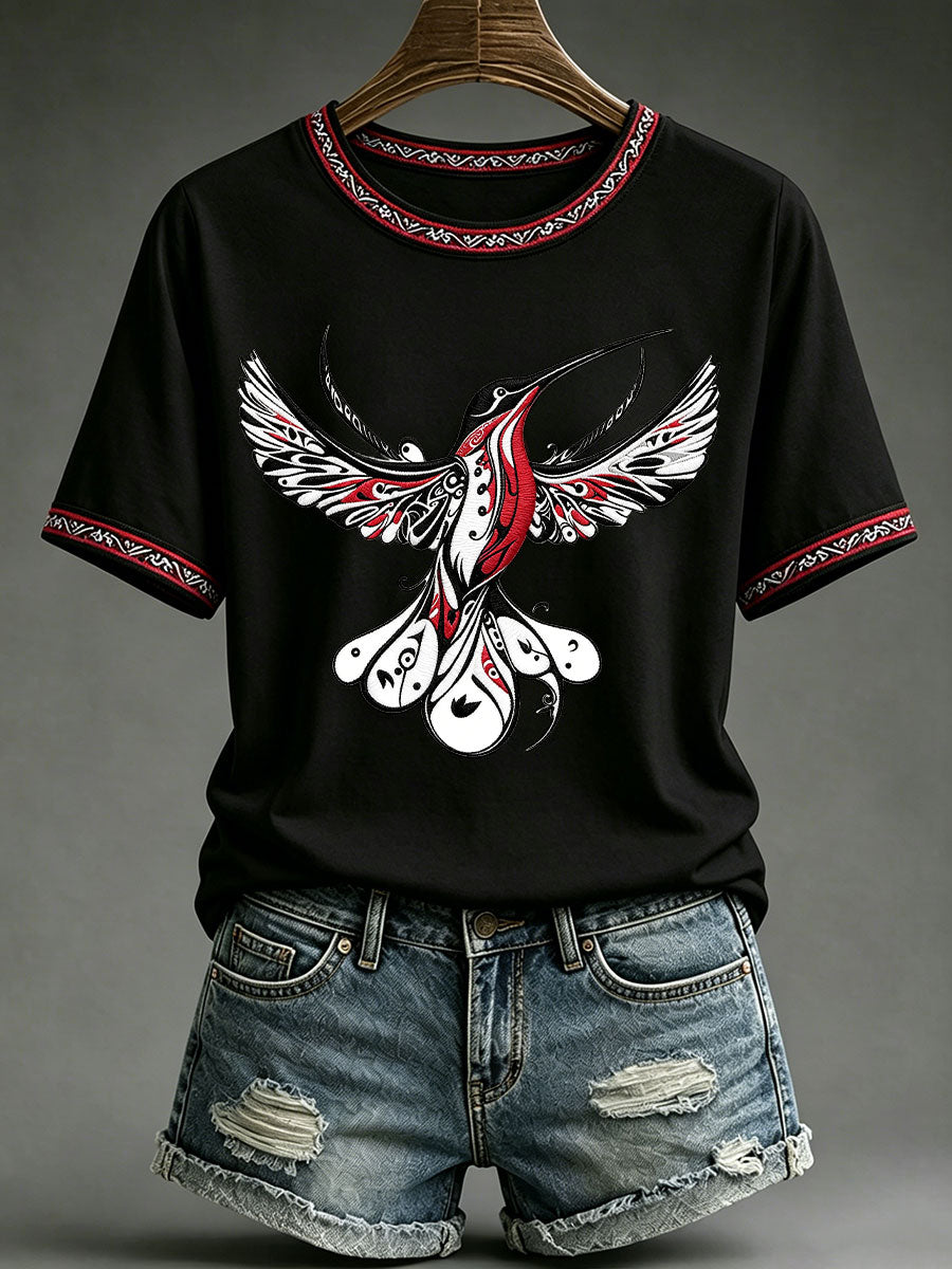 Lässiges T-Shirt für Frauen mit indigener Kunst-Print