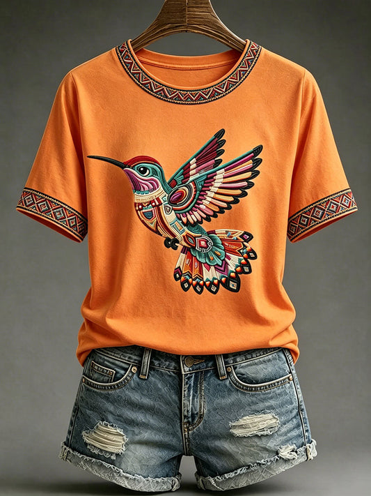 Lässiges T-Shirt für Frauen mit indigener Kunst-Print