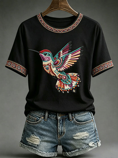 Lässiges T-Shirt für Frauen mit indigener Kunst-Print