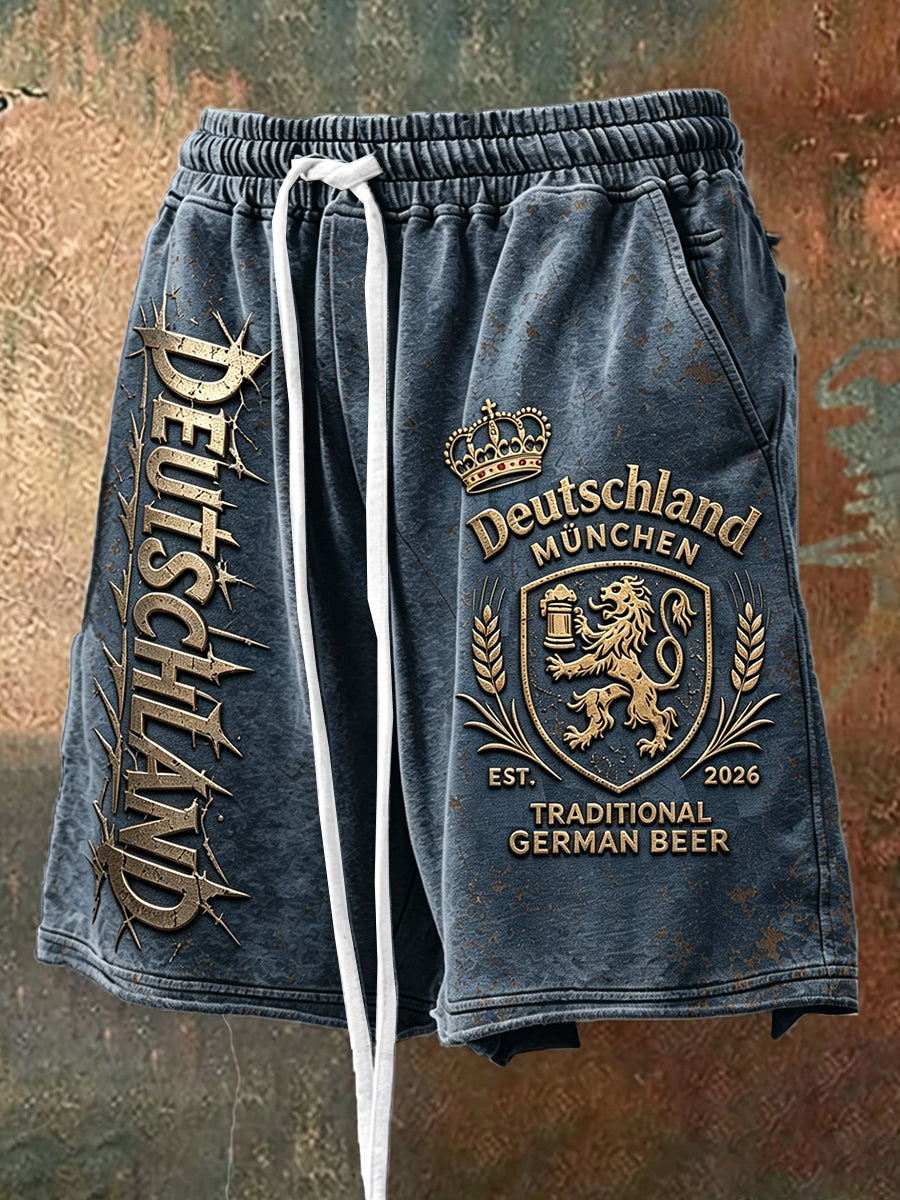 Herren graublaue Freizeit-Sportshorts mit Münchner Motivdruck
