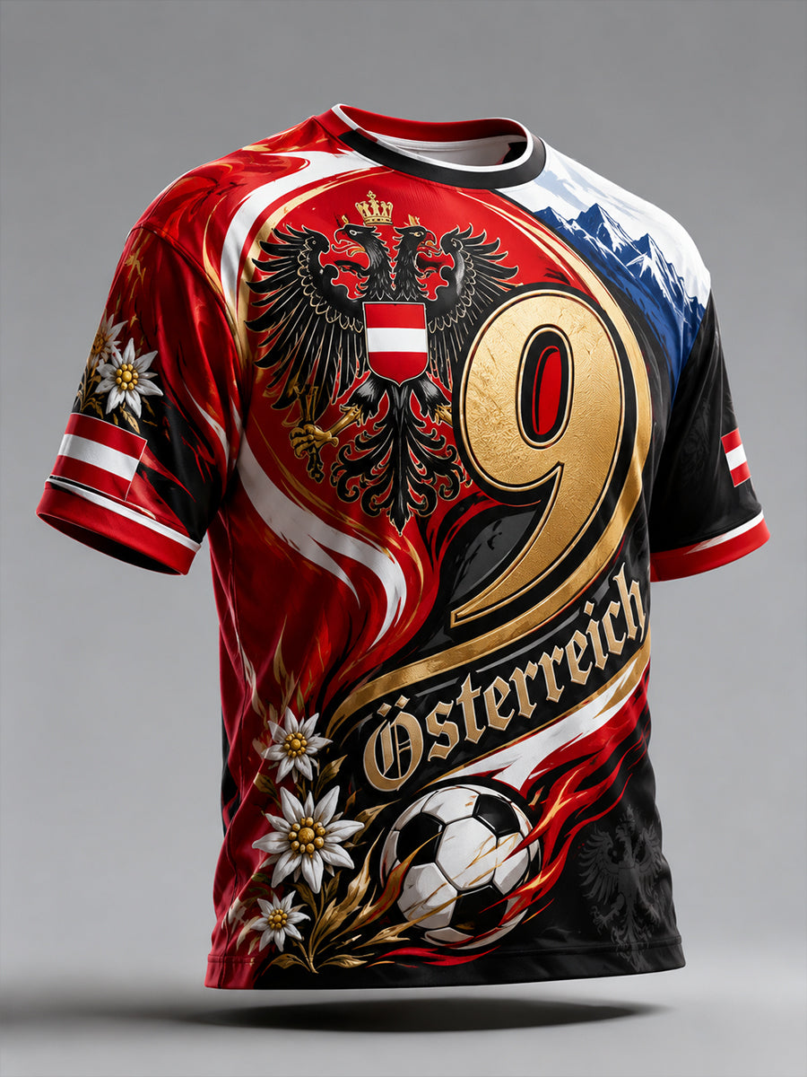 Herren-T-Shirt mit Kunstdruck zum Anfeuern bei österreichischen Fußballspielen
