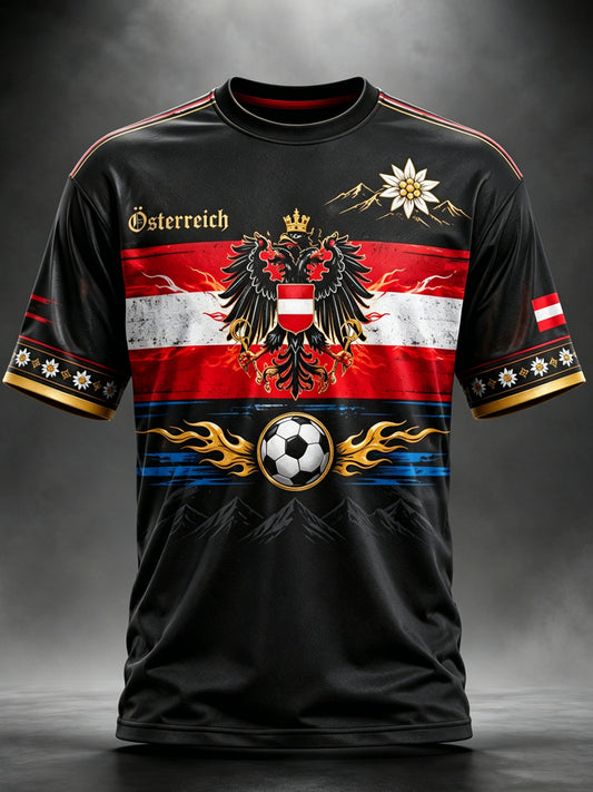 Herren-T-Shirt mit Kunstdruck zum Anfeuern bei österreichischen Fußballspielen