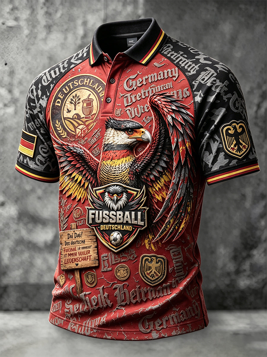 Herren-Poloshirt im Retro-Look mit Adler- und Patchwork-Print – lässig und sportlich