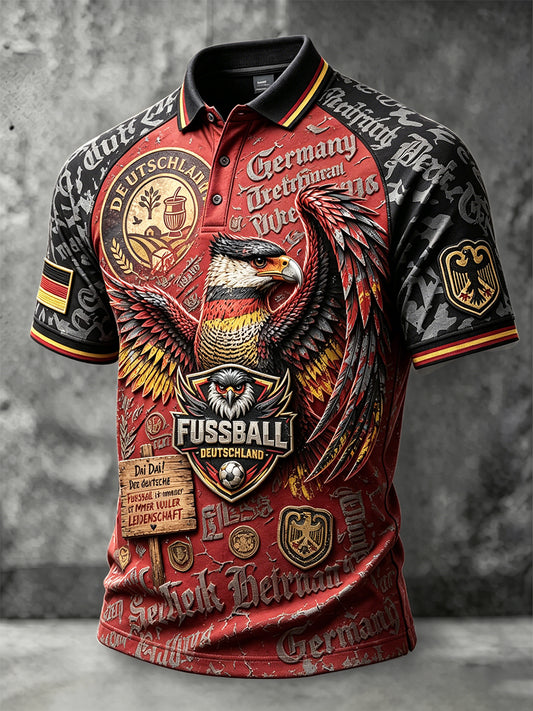 Herren-Poloshirt im Retro-Look mit Adler- und Patchwork-Print – lässig und sportlich