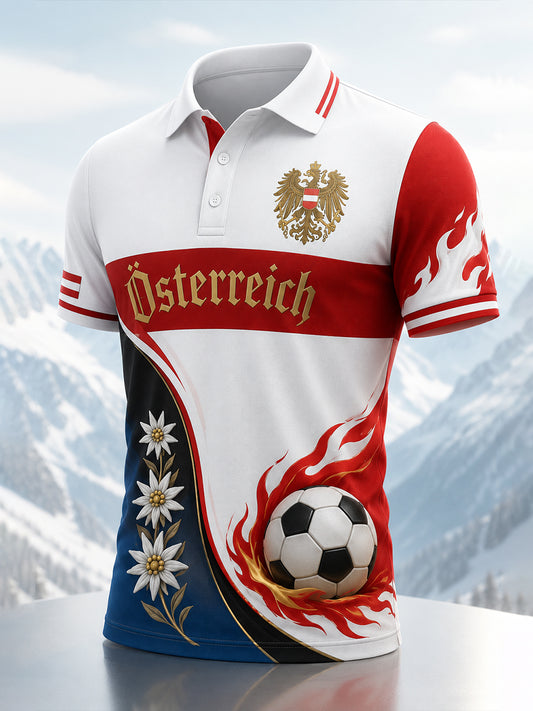 Herren-Poloshirt mit Kunstdruck zum Anfeuern bei österreichischen Fußballspielen