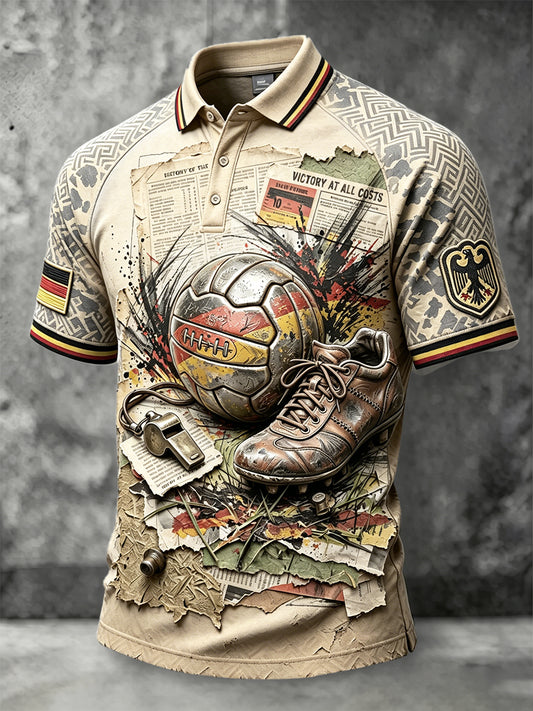 Herren-Fußball-Retro-Poloshirt mit 3D-Druck, lässig geschnitten