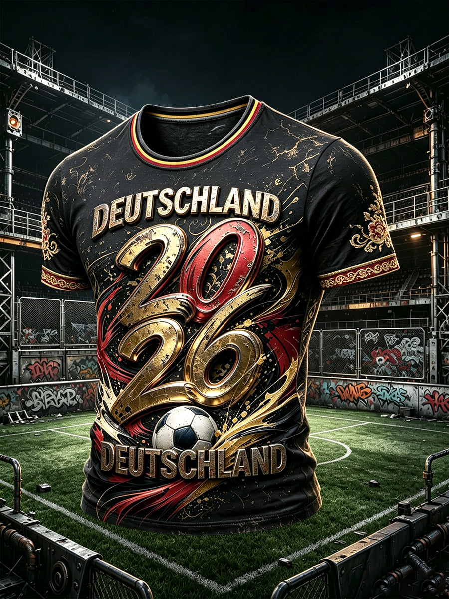 Herren-T-Shirt mit Fußball-Print, lässig und cool, Deutschland 2026