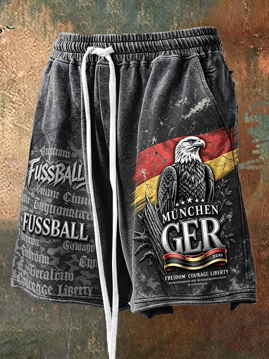 Herren-Shorts in Tiefgrau mit deutschem München-Fußball-Eulen-Print, lässig und cool